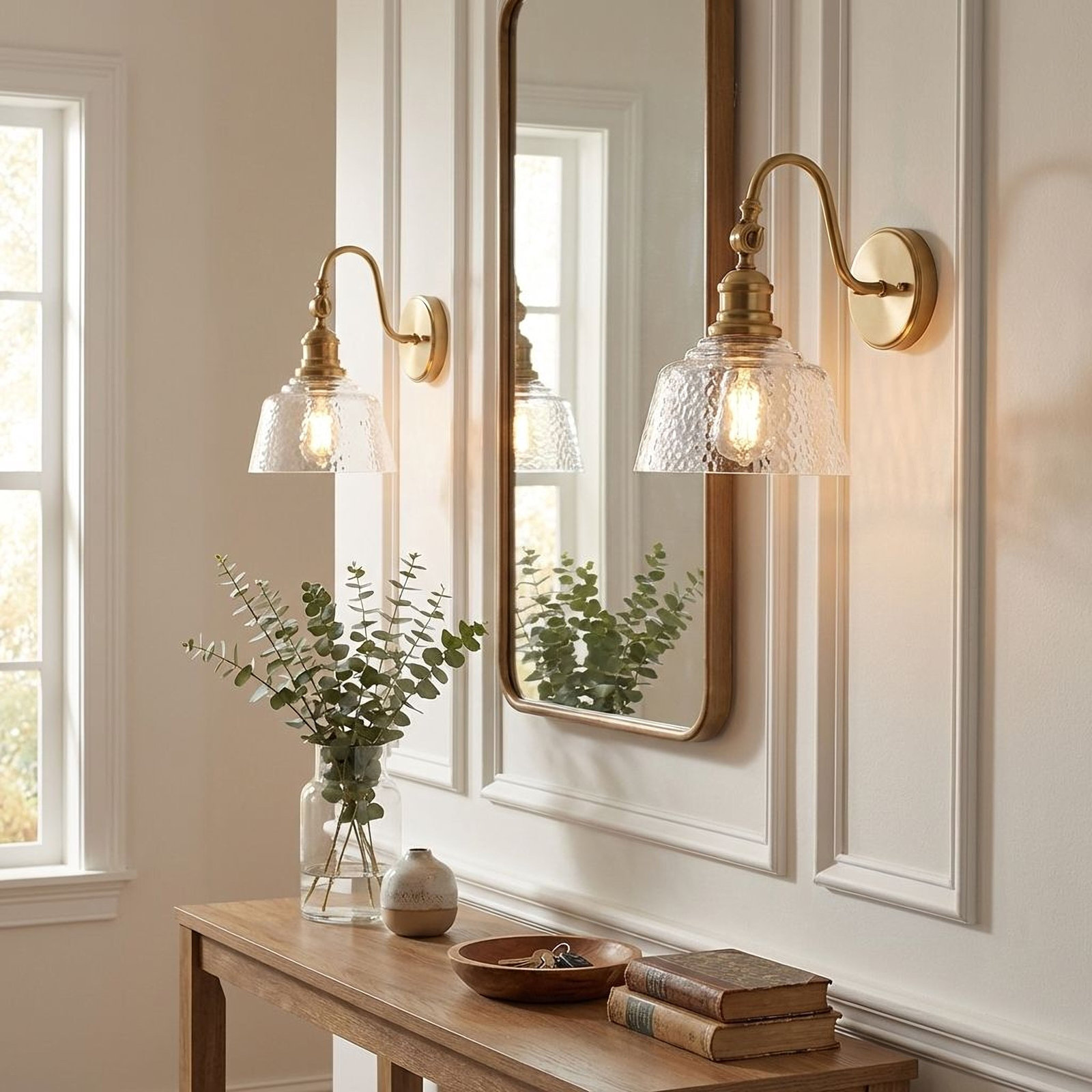 Lindholm Single Light Dimmable Armed Sconce, Natural Brass