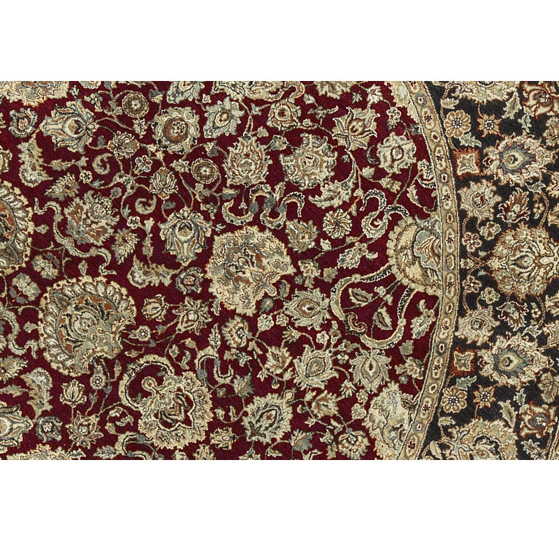 Tapis rond rouge, beige et noir noué à la main de haute qualité