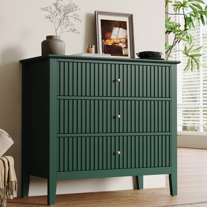 Philomena 3 Drawer Dresser, 32" Wide Chest of Drawers, Green