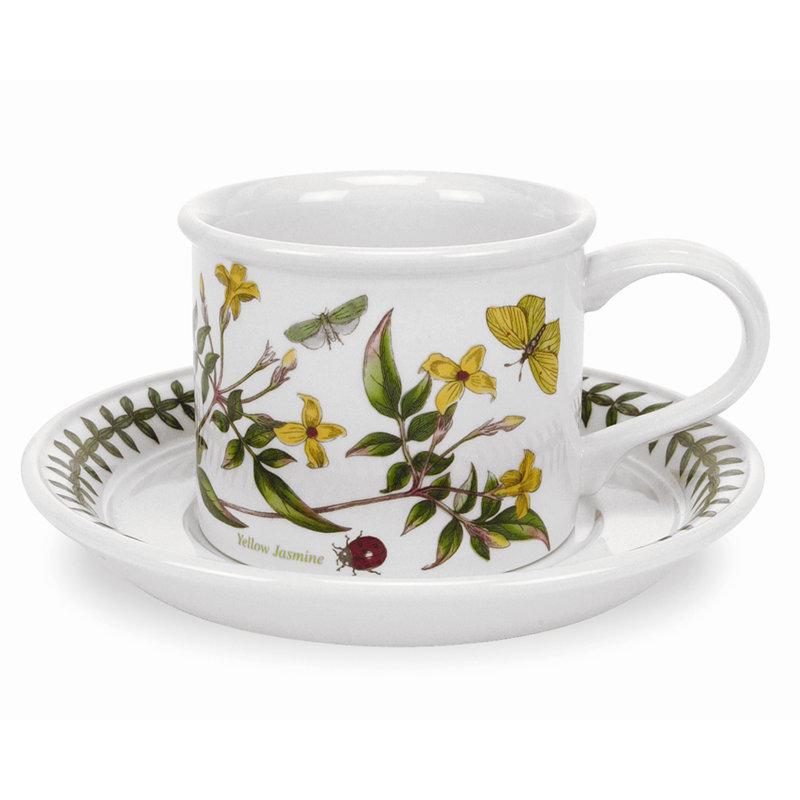 Botanic Garden Ceramic Teacup & Saucer Set, 7 Oz, Floral Design