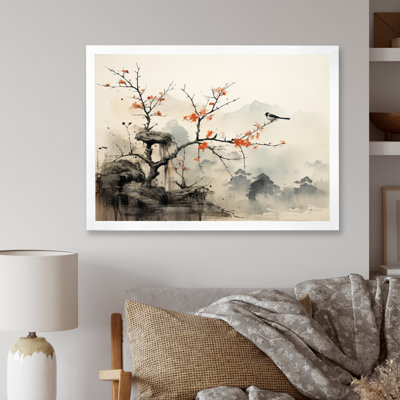 Asian Art Sumi Bird Serenity XIX Framed On Canvas Print
