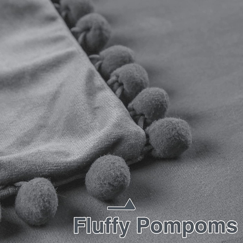 Gray Velvet Pom-Pom Trim Euro Pillow Covers, 22x22, Set of 2
