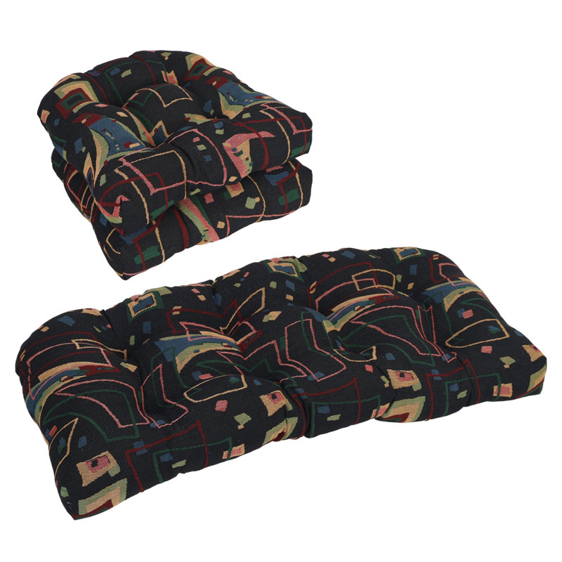 Rounded Back Solid Tapestry Settee Cushion Set (Set Of 3)