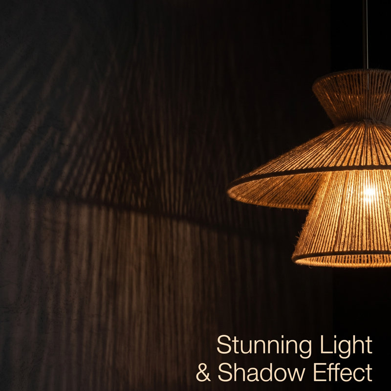 Rattan Pendant Light, 1-Light Boho Kitchen Island Hanging Light with Hand-Woven Jute Rope Shade, Antique Brass Farmhouse Ceiling Light for Dining Room