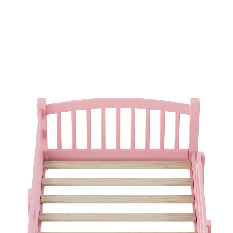 Lit simple Montessori avec lattes et barrières de sécurité, lit en bois massif avec clôture et sans porte, lit Montessori facile à assembler pour filles et garçons, rose