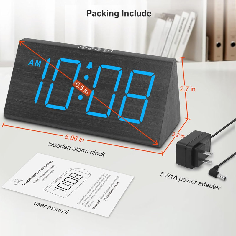 Réveils-matin en bois Dreamsky, Noir, H 2,7 po x l 5,96 po x P 3,2 po