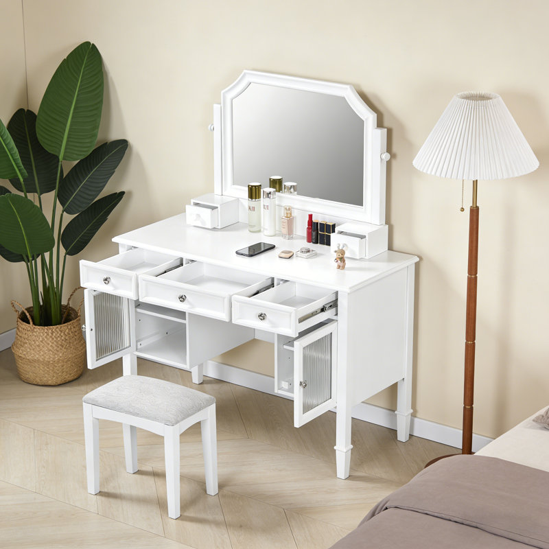 Ensemble de coiffeuse avec miroir ajustable et tabouret