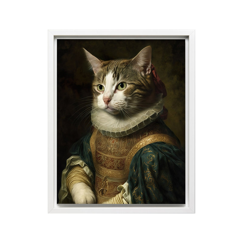 Chat aristocratique, Canevas, Encadrement blanc, H 11 po x l 14 po