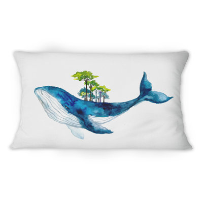 Blue Sperm Whale On White III - Traditional Printed Throw Pillow 1