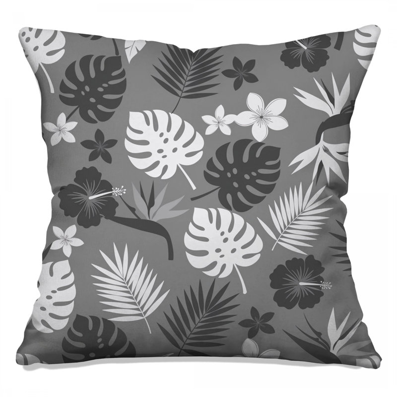 Coussins décoratifs double face à motif de feuilles tropicales monochromes, 18 x 18 pouces