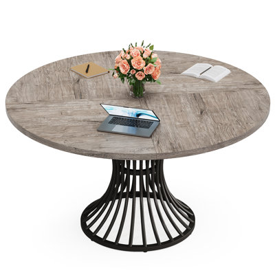 47 Inch Round Conference Table For 4-6, Conference Room Table With Thickened Tabletop And Metal Base