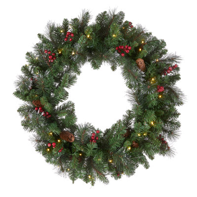 30in. Crestwood Spruce Wreath with Battery Operated Warm White LED Lights