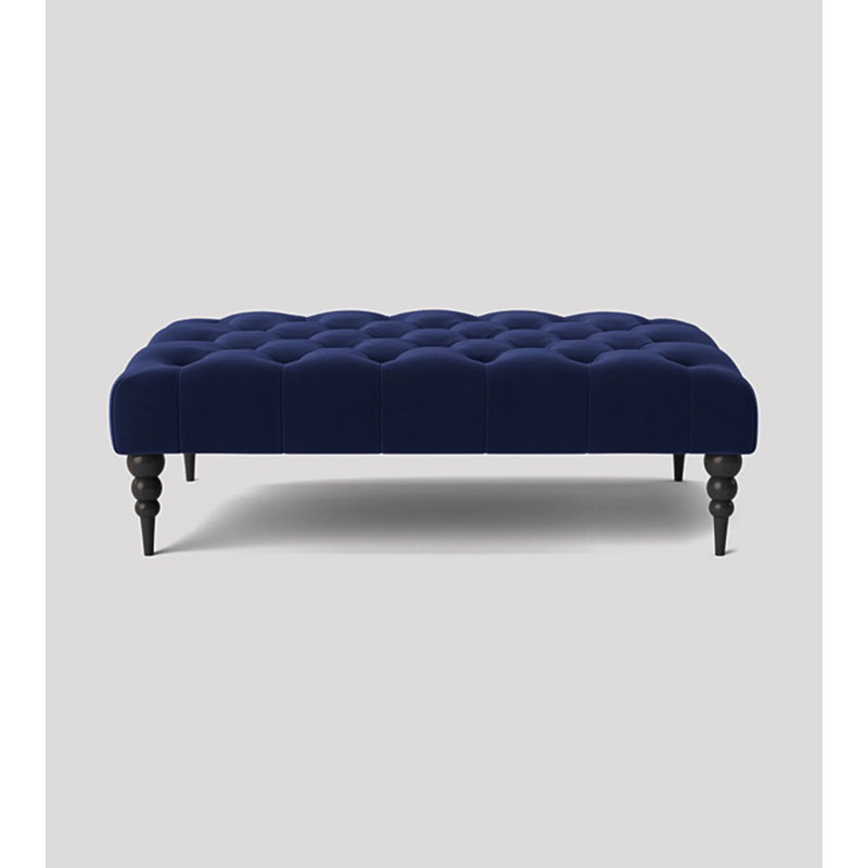 Alyana Rectangle Ottoman Bench with Wooden Legs - Plush Velvet Chesterfield Upholstered Footstool, Sapphire Blue