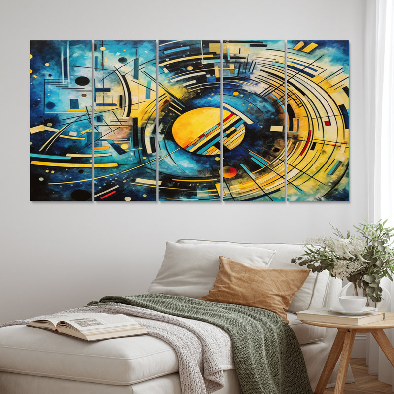 «Blue Ethereal Symmetry I - Abstract Shapes», reproduction sur toile - 5 panneaux égaux