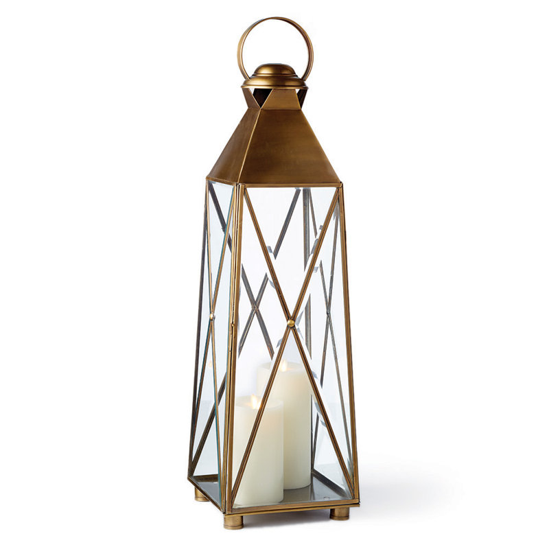 Lanterne en verre et métal haute, H 33,5 po x l 8,75 po x P 8,75 po