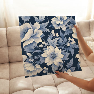 «Botanical Navy», style William Morris, motif damassé IV, reproduction d'art classique sans cadre