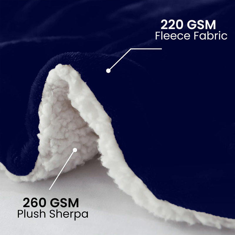Super Soft Sherpa Fleece Blanket – Reversible Cozy Throw, 240 GSM, Navy Blue, 150 cm x 130 cm