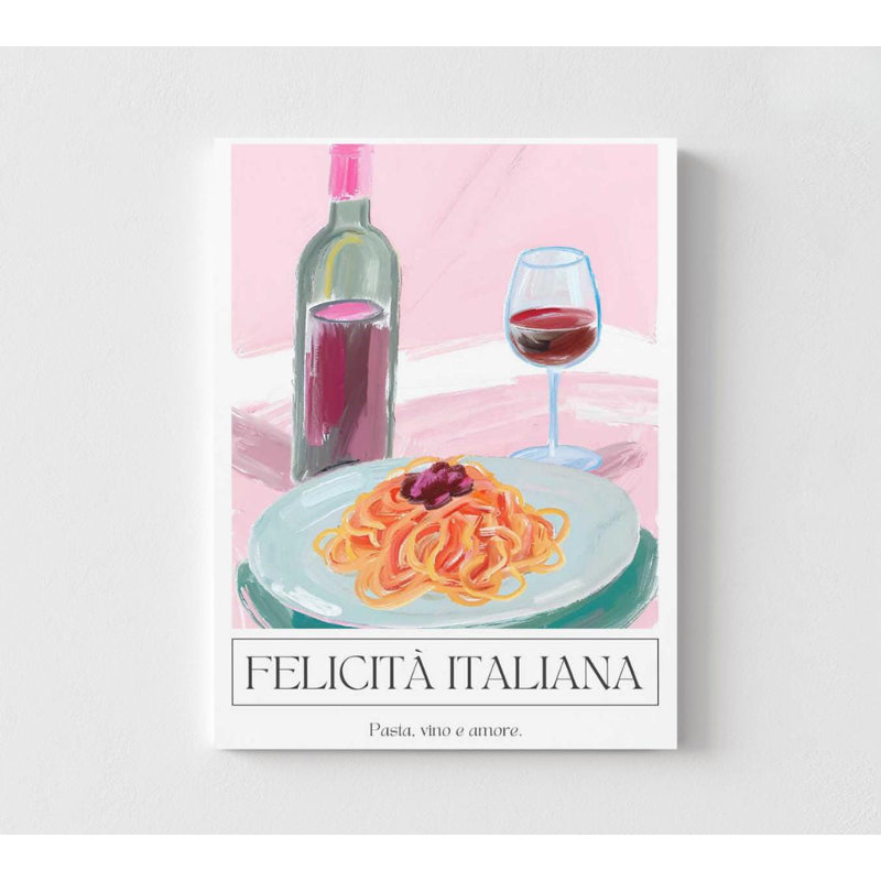 Reproduction d'art de la cuisine italienne: pâtes et vin, Impression encadrée sans passe-partout, Ne s’applique pas