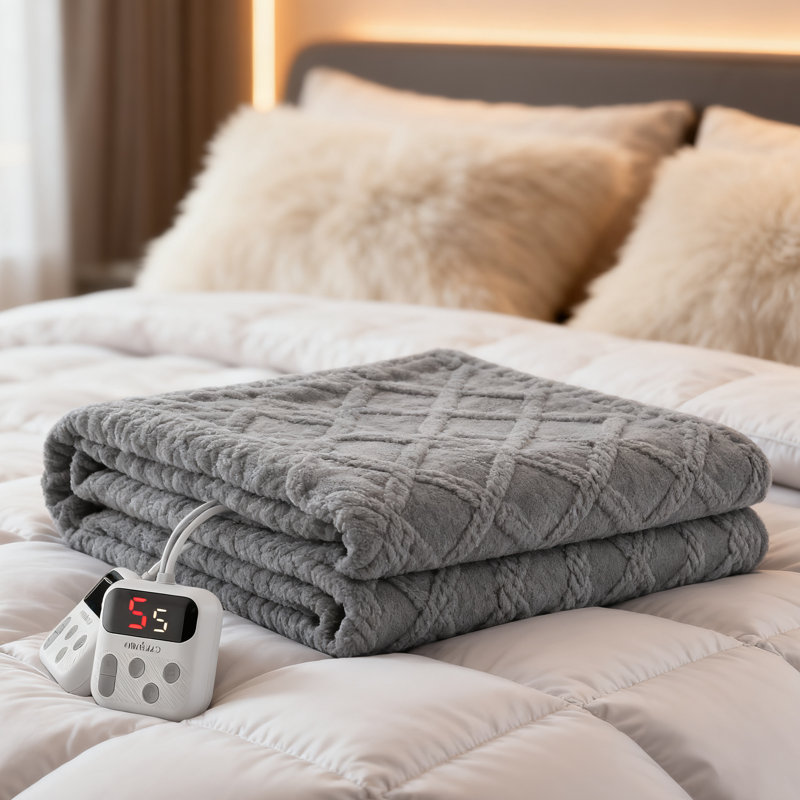 Jeté chauffant - Jeté en sherpa épais et touffeté avec 10 niveaux de chauffage et 10 réglages de temps, jeté chauffant certifié ETL 50 po x 60 po