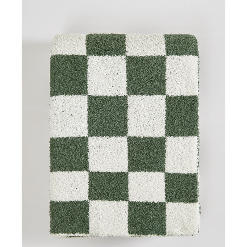 Truly Soft Cozy Checkerboard Reversible Throw, Off White/Green