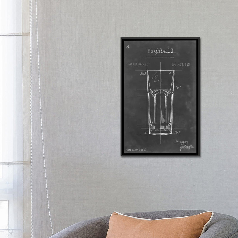 «Barware Blueprint II», impression sur toile, H 26 po x l 18 po x P 1,5 po, Toile avec cadre noir, Pas de tapis