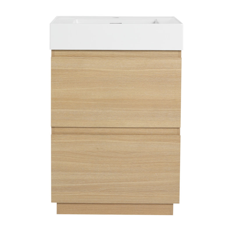 Meuble-lavabo moderne de 24 pouces avec lavabo simple, double tiroir et bois d'ingénierie imperméable pour un rangement efficace et un entretien facile