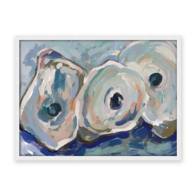 Coastal Retreat Pearlescent Elegance: Oyster Abstract, 30" H x 40" W x 1.125" D, Framed Print, White