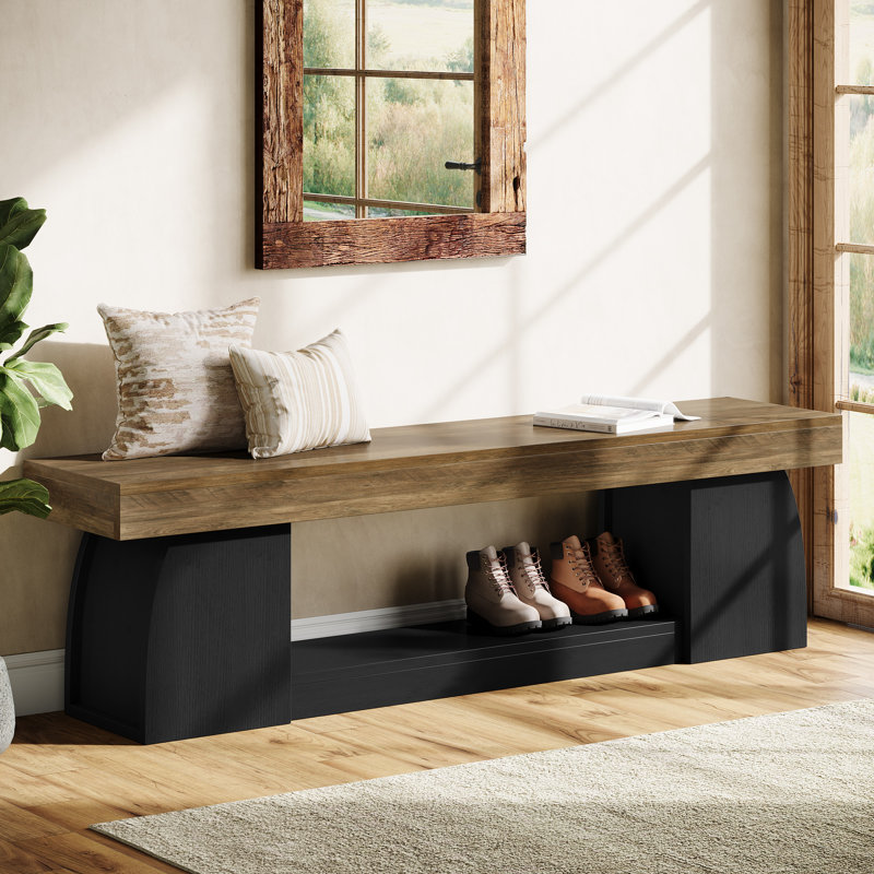 Banc de 63 po pour l'entrée, banc à chaussures avec rangement