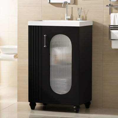 Meuble-lavabo simple de 20 po avec lavabo en céramique, porte-papier hygiénique latéral et tablette à deux niveaux, tablette réglable