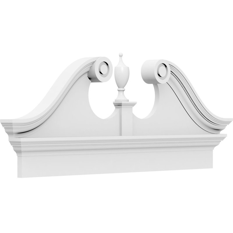 76"W x 25-7/8"H x 2-3/4"P Rams Head Architectural Grade PVC Combination Pediment (Urn Ships Unattached in Box)
