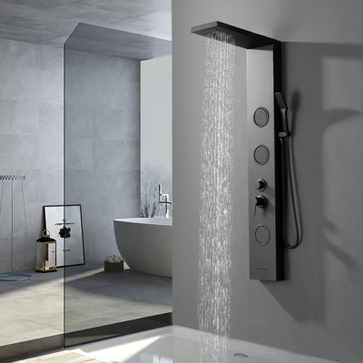Dual 4-In-1 3-Jet Rainfall Shower Panel System With Rainfall Shower Head And Shower Wand