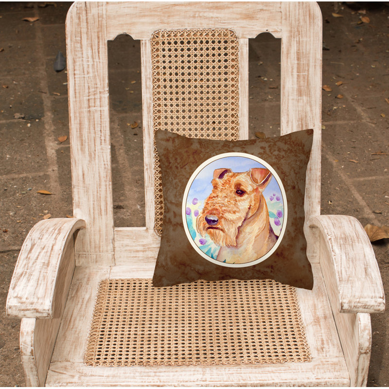  Coussin décoratif Airedale Terrier en fleurs 14 po