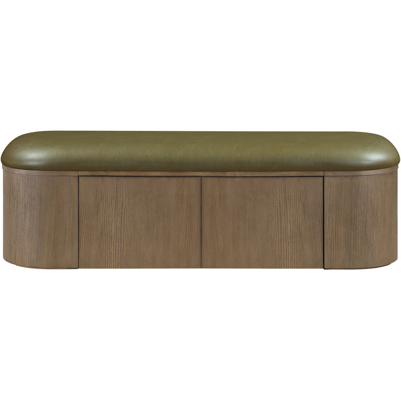 Banc de rangement en cuir Velden, Olive, Brun