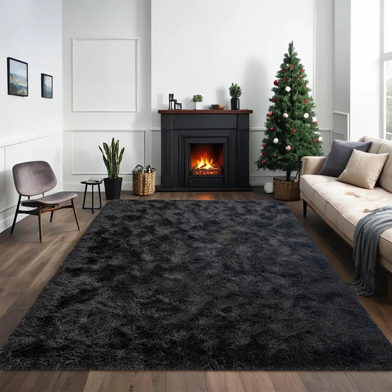 Tapis à poil long Shahen, Rectangle 9 pi x 12 pi, Noir