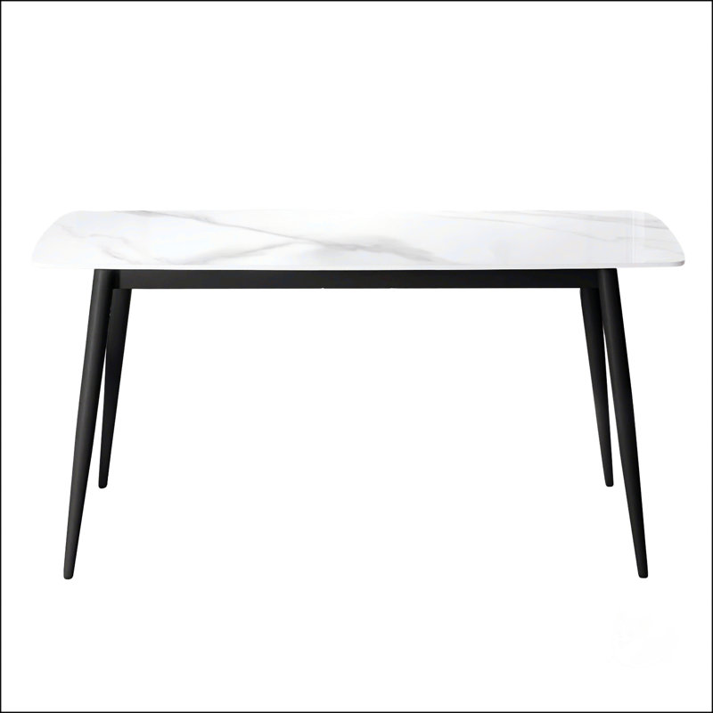 62.99" Modern Artificial Stone Curved Edge Metal Leg Dining Table, White/Black