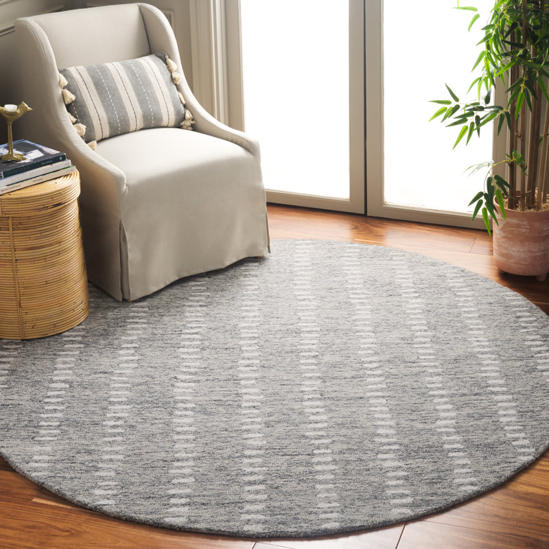 Verree Abstract Hand Tufted Wool/Chenil/Cotton Abstract Rug in Ivory/Gray, Round 6'