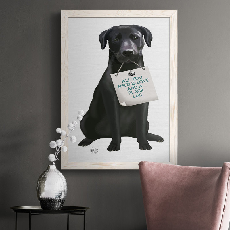 «Gapland Love And Black Labrador», reproduction d'art sur toile, Cadre blanc, H 43,5 po x l 31,5 po x P 1 po