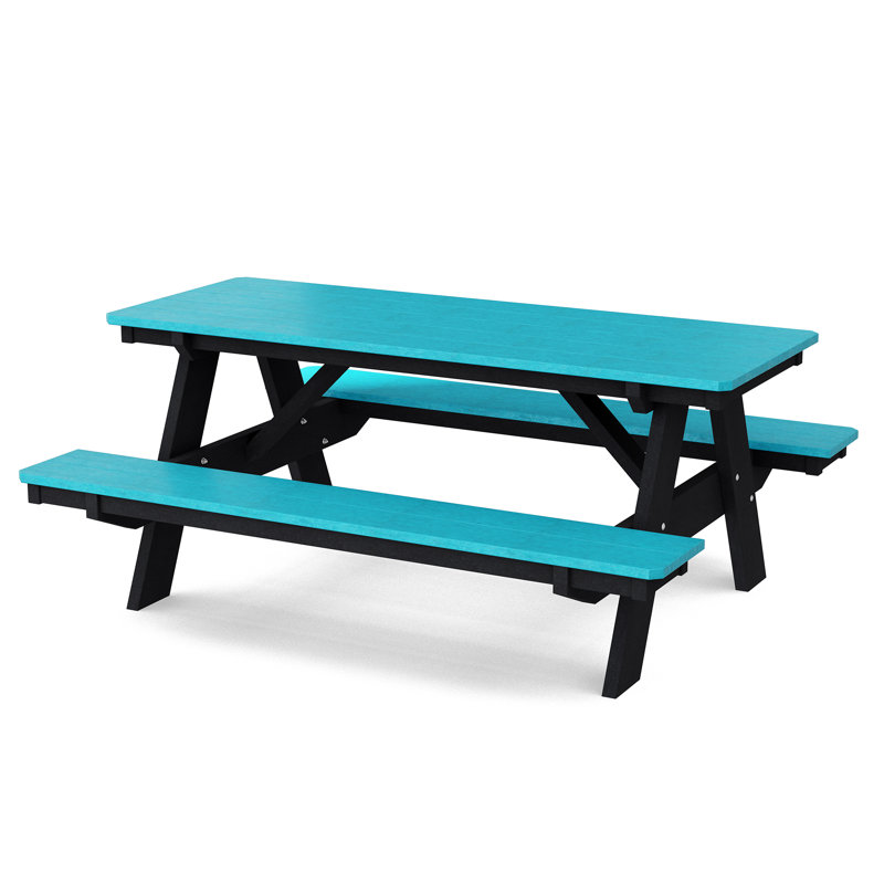 Table de pique-nique 72 "avec bancs attachés Heritage, Bleu Aruba / noir