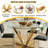 45.3" Round Tempered Glass Dining Table with Radial Metal Base, Gold-215383319