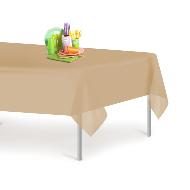 Beige Rectangular Disposable Plastic Tablecloth Set for Parties