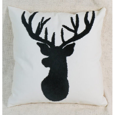 Coussin de Noël en coton 20x20 "avec motif de tête de cerf en noir et naturel
