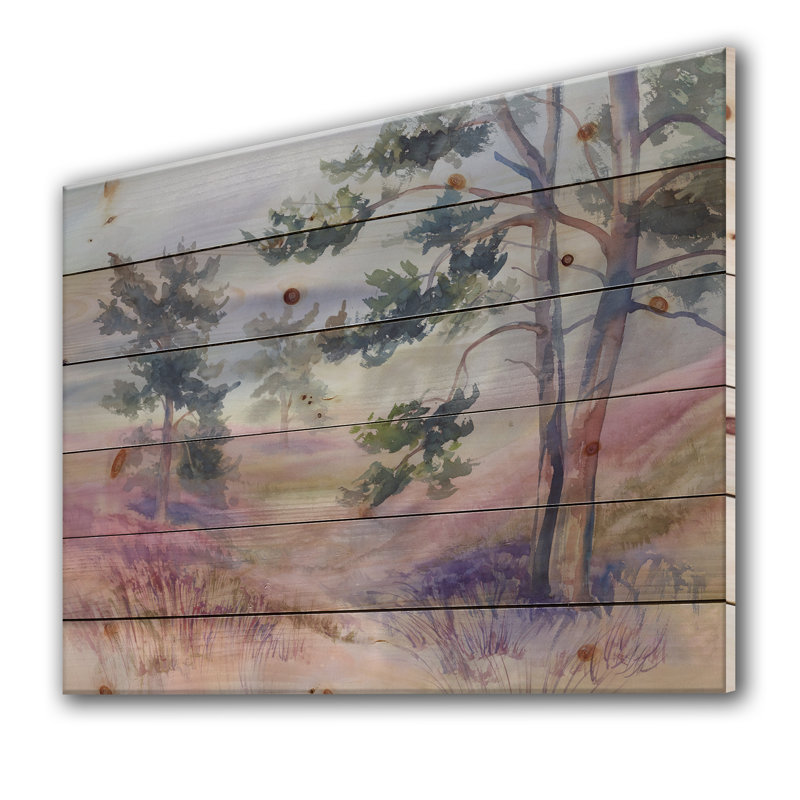 Pins dans la prairie d'été - Reproduction d'art sur bois sans cadre, H 36 po x l 46 po x 1,5 po