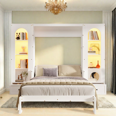 Murphy Platform Bed With Side Cabinets, Drawers And Led by Orren Ellis