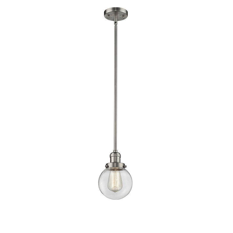 Luminaire suspendu sphère 1 lumière Zarmayr, Transparent, Nickel satiné brossé, Ampoule non incluse