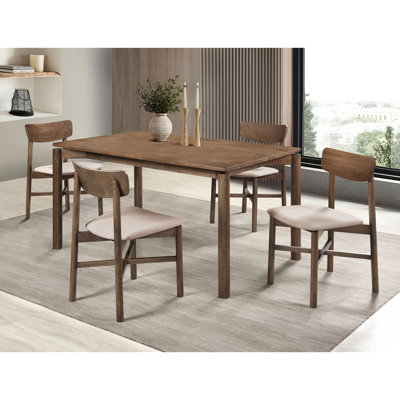 Natural Walnut 5 - Piece Rectangular Dining , Mid Century Design, Four Upholstered Chairs For Everyday Use Modern Meals