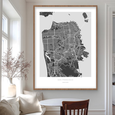Carte graphique de San Francisco - reproduction encadrée industrielle grise