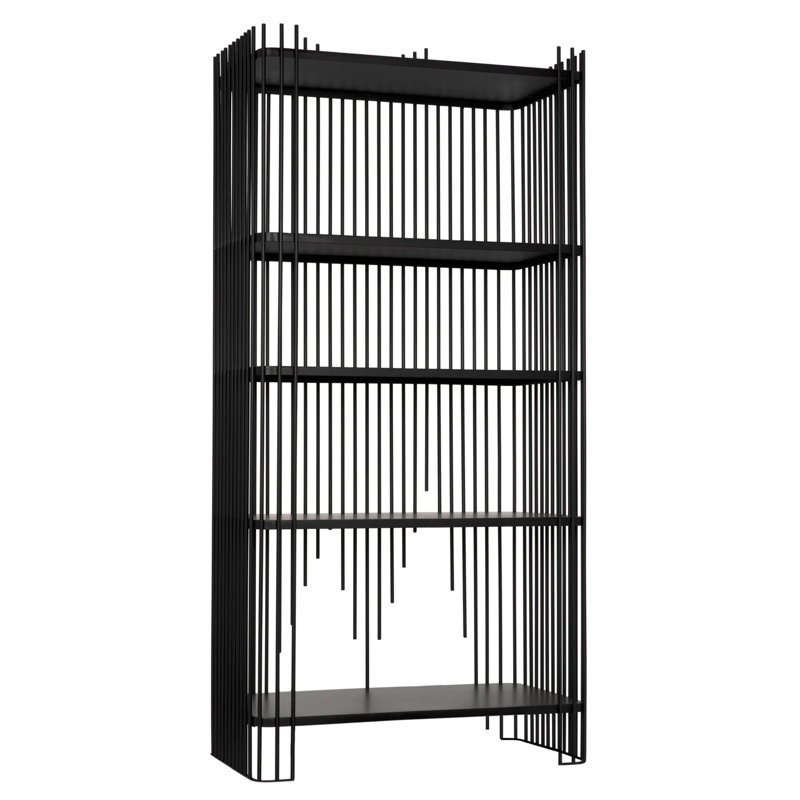 Matte Black Industrial Wood Geometric Bookcase