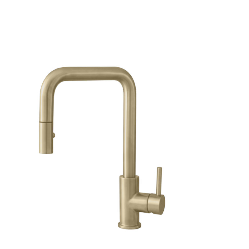 Modern Faucet Stylish Rivo One-Handle Pull Down Kitchen Faucet, Brushed Gold