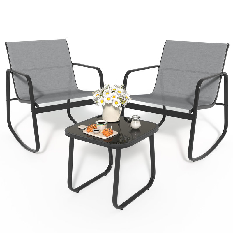 Chante 2-Person Rocking Outdoor Seating Set, Black/Gray