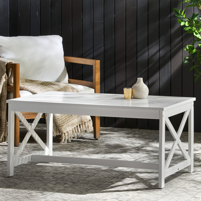 Table basse d'extérieur rectangulaire en bois d'acacia, Blanc